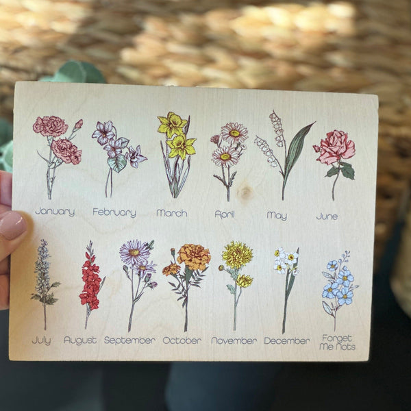 Mom Birth Flower Personalized Family Sign