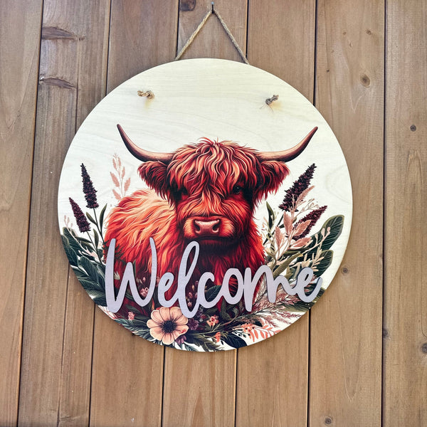 Highland Cow Welcome Door Sign