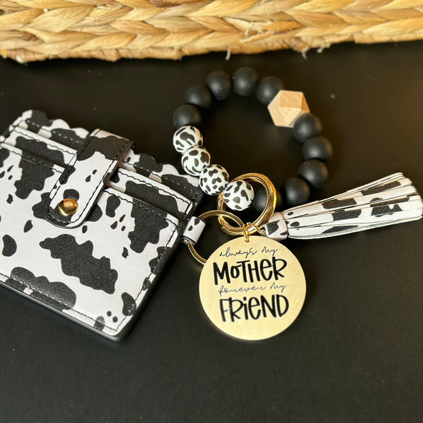Always a Mother Forever Friend Cowprint Wristlet and Wallet