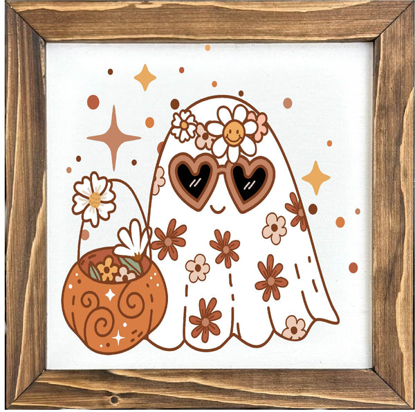 Disco Halloween Ghost Framed Sign, Retro Halloween