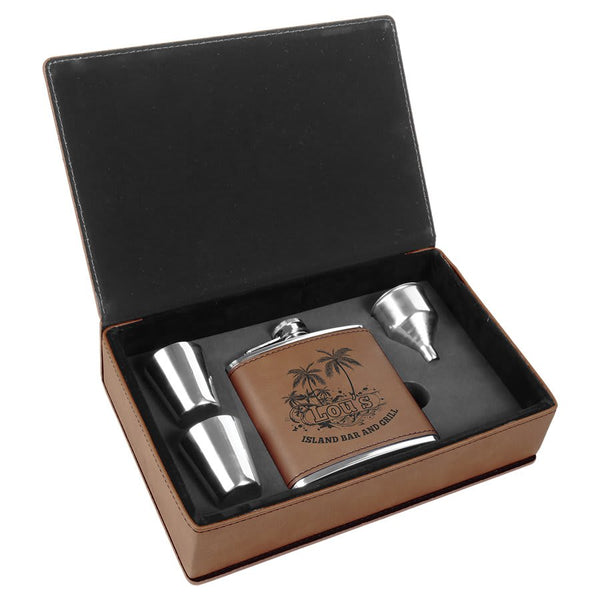 6 oz. Personalized Leatherette Flask/Flask Gift Set