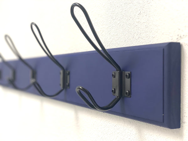 Painted Farmhouse style coat rack for entryway/mudroom - made from solid wood and metal hooks with 3.5" tall backboard