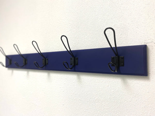 Painted Farmhouse style coat rack for entryway/mudroom - made from solid wood and metal hooks with 3.5" tall backboard