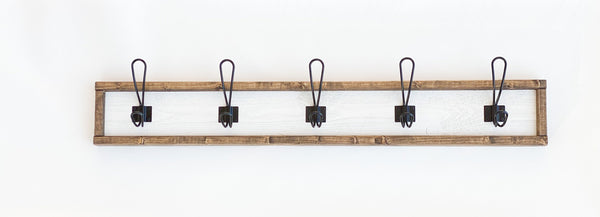 Framed Distressed Barn Wood Farmhouse Style Coat Rack for Entryway/Mudroom