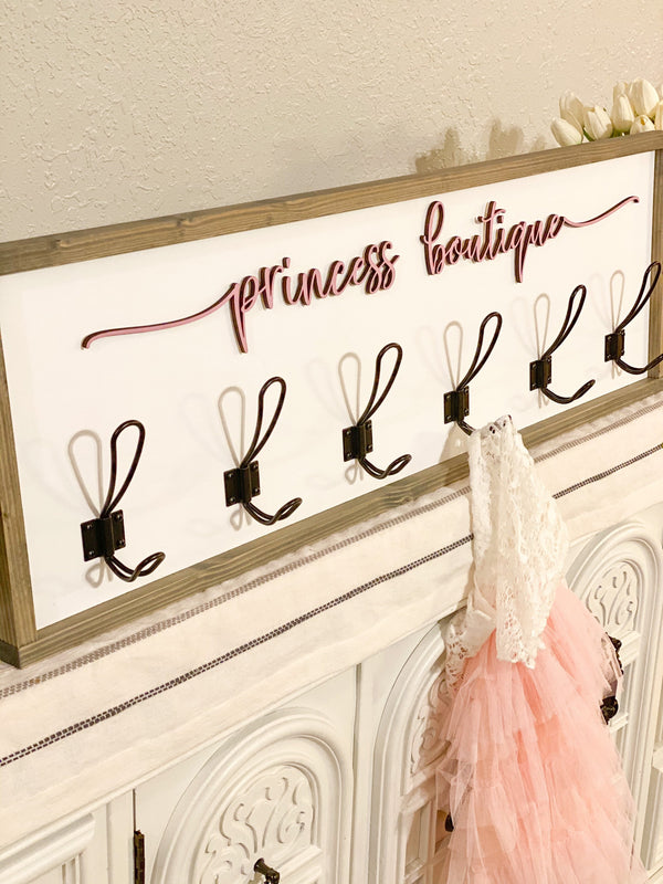 Princess Boutique Girls Room Dress Up Coat Hook with 3D Wood Cutout