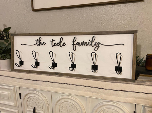 Personalized Family Name Coat Hook for Entryway/Mudroom with Your Family Name 3D Wood Cutout.
