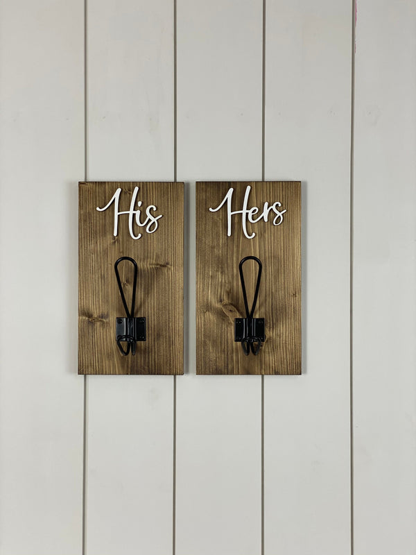 His and Hers Matching Towel/Robe Hook for Bathroom or Pool Patio with 3D Wood Cut Out