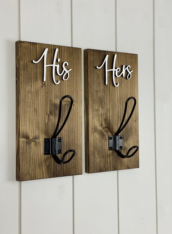 His and Hers Matching Towel/Robe Hook for Bathroom or Pool Patio with 3D Wood Cut Out