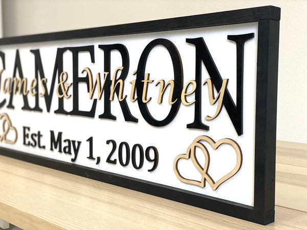 Personalized Family Name Sign for Wedding or Anniversary Gift