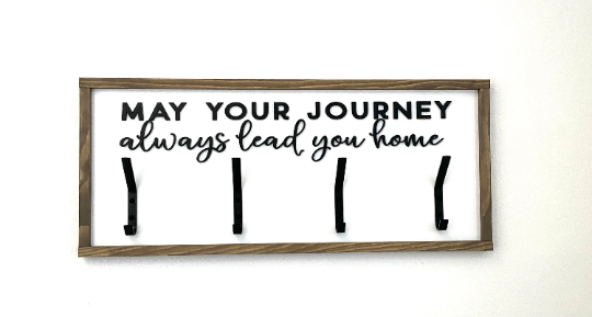 May Your Journey Always Lead You Home Coat/Towel Hook with 3D Wood Cutout and Modern Style Hooks