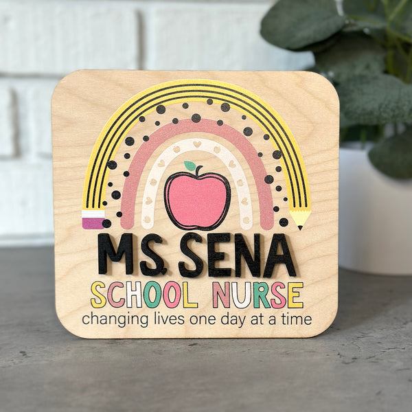 Personalized School Nurse's Rainbow Desk Sign