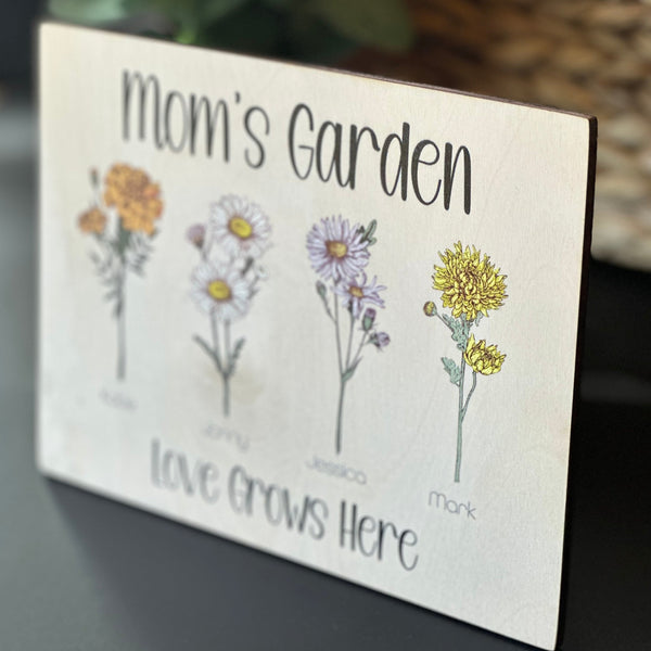 Mom Birth Flower Personalized Family Sign