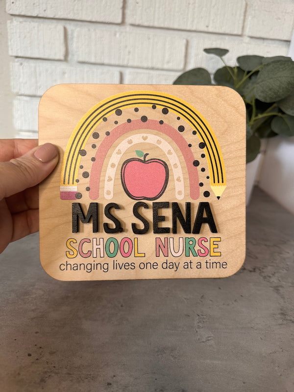 Personalized School Nurse's Rainbow Desk Sign