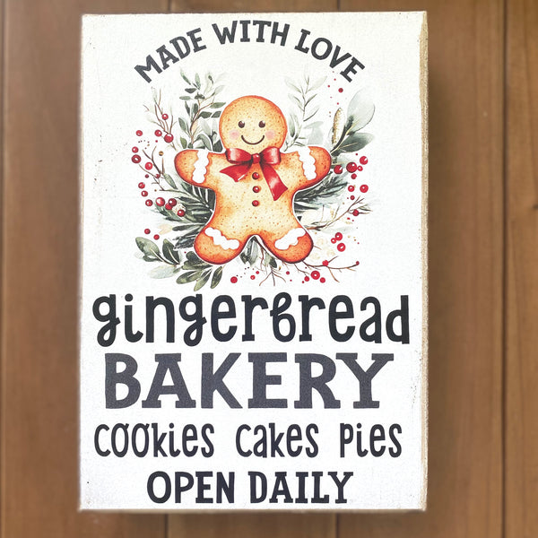 Made with Love Gingerbread Bakery Sign Wooden Box style sign