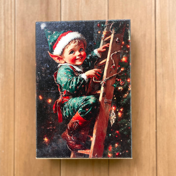 Elf on a Ladder Wooden Box style sign