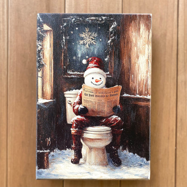 Snowman Reading on Toilet Wooden Box style sign