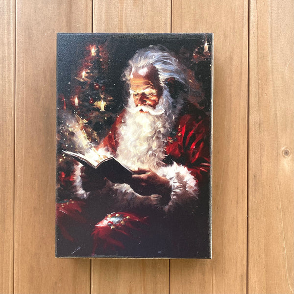 Santa Reading Magical Book Wooden Box style sign