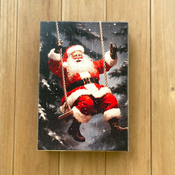 Santa on Swing Wooden Box style sign