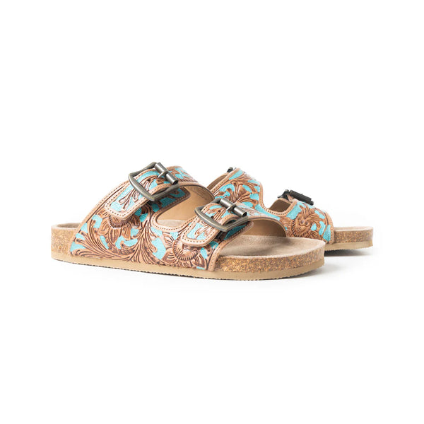 Tooled Sandal Turquoise and Brown