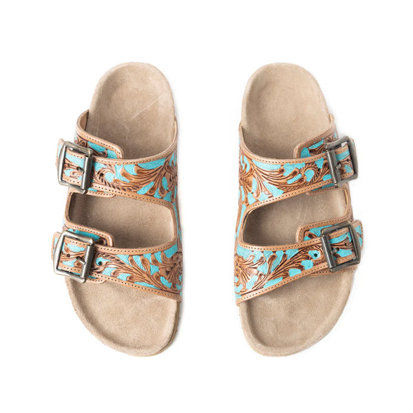 Tooled Sandal Turquoise and Brown