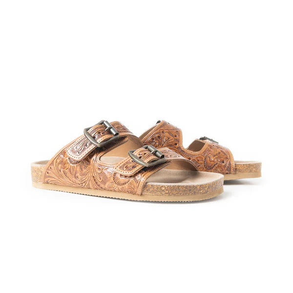 Tooled Sandal in Brown