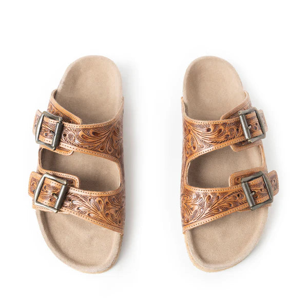 Tooled Sandal in Brown