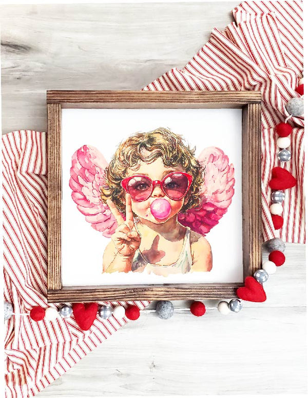 Cupid Print Valentines Day Framed Sign