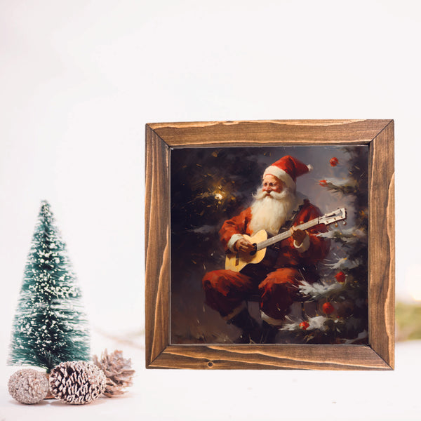 Guitar Santa Framed Christmas Sign