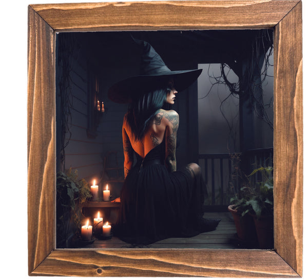 Tattoo Witch on Porch Framed Sign
