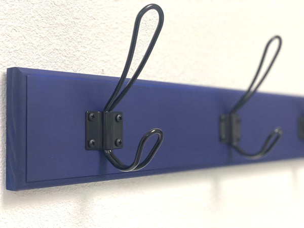 Painted Farmhouse style coat rack for entryway/mudroom - made from solid wood and metal hooks with 3.5" tall backboard