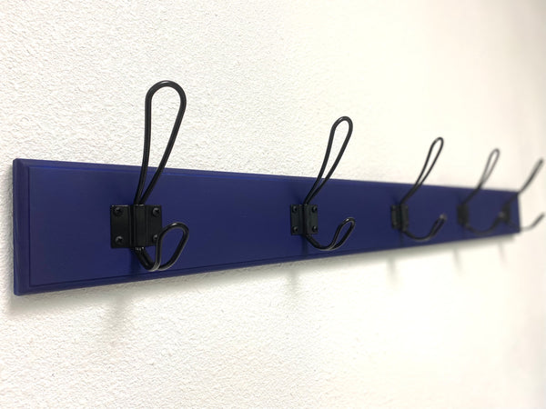 Painted Farmhouse style coat rack for entryway/mudroom - made from solid wood and metal hooks with 3.5" tall backboard