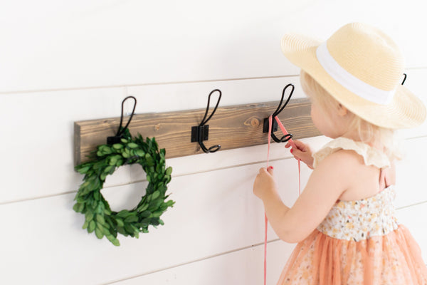 Farmhouse Wood Coat Rack for Entryway/Mudroom with Decorative Edge Made from Solid Wood