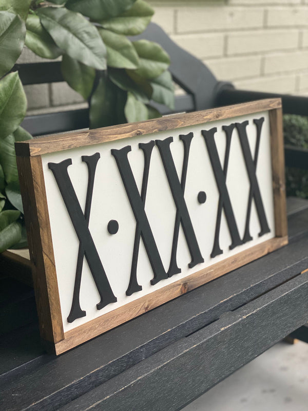 Roman Numeral Wood Framed Sign