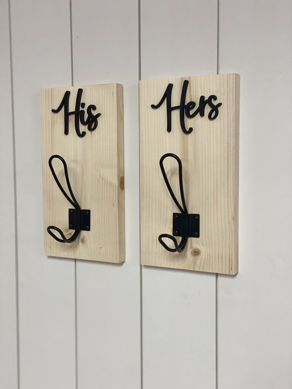His and Hers Matching Towel/Robe Hook for Bathroom or Pool Patio with 3D Wood Cut Out