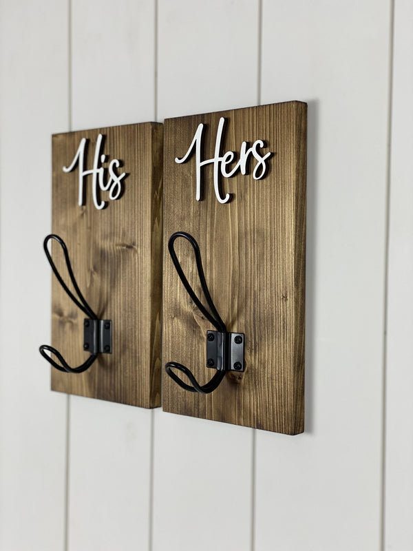 His and Hers Matching Towel/Robe Hook for Bathroom or Pool Patio with 3D Wood Cut Out