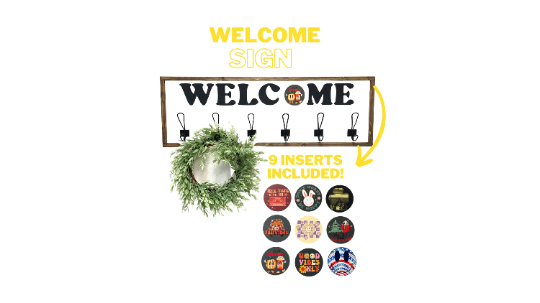 Interchangeable Welcome Sign -Entryway Coat Rack with 9 Inserts and 3D Word Cutout with Metal Hook